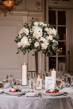 Roses & Eucalyptus Tall Wedding Centerpiece