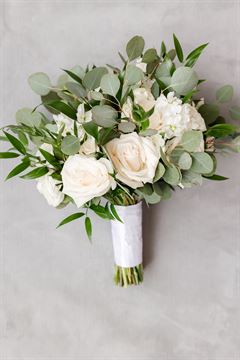 White Roses & Silver Dollar Eucalyptus Bridal Bouquet