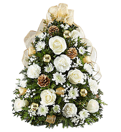 Christmas flowers with roses, cushions, carnations and pines for Christmas flowers delivery.