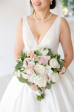 Light Pink Garden Roses Bridal Bouquet - Round Clutch Style