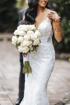 All White Roses Cascading Bridal Bouquet