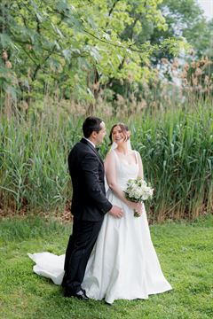 White Freesia & Rose Bridal Bouquet - Round Clutch Style