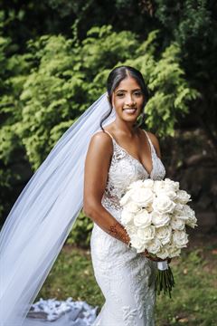 All White Roses Cascading Bridal Bouquet