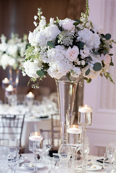 Ivory & White Colors Tall Centerpiece with Candles