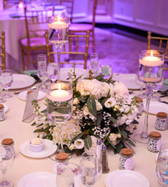 Low Wedding Centerpiece with Floating Candles