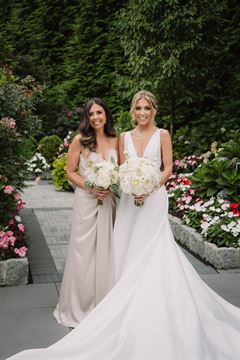 White Roses, Baby's Breath & Eucalyptus Bridesmaid Bouquet